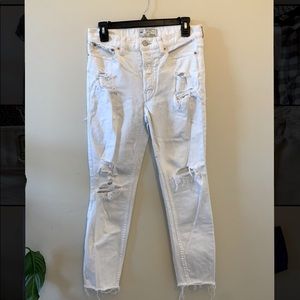 Free People Distressed Cropped White Jean